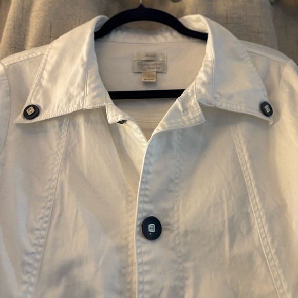 Christopher Banks Button White Jacket w/ Navy Buttons, Stretch  Pockets. Size L - Picture 3 of 10